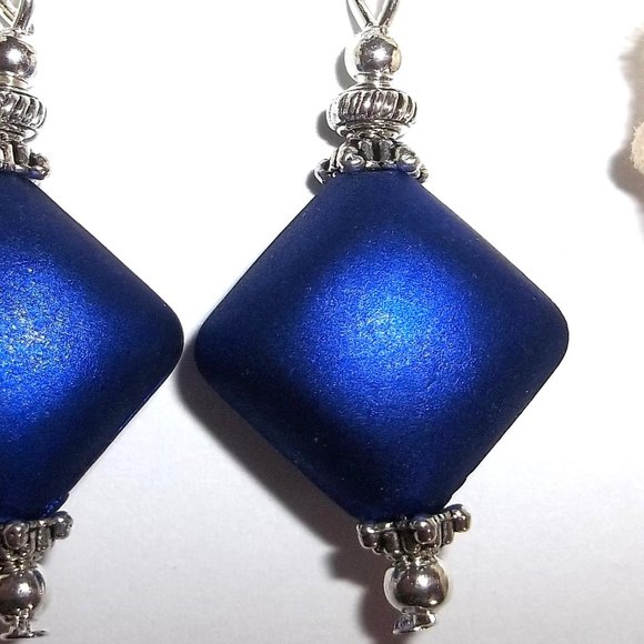 Earrings, Cobalt Blue Earrings, Blue and Silver Earrings, Blue Earrings Set C357 - Picture 4 of 7